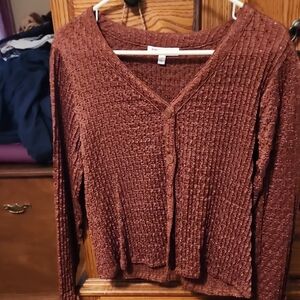 DR2 Brown Textured Button-Up Top